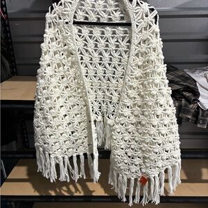 White Crochet Fringe Shawl